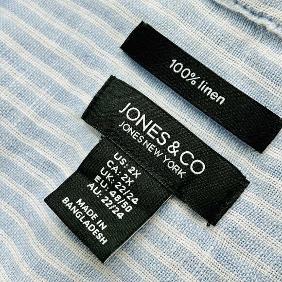 Jones New York Light Blue & White Striped Pure Linen Button-Front Shirt – US 2X - Picture 12 of 12